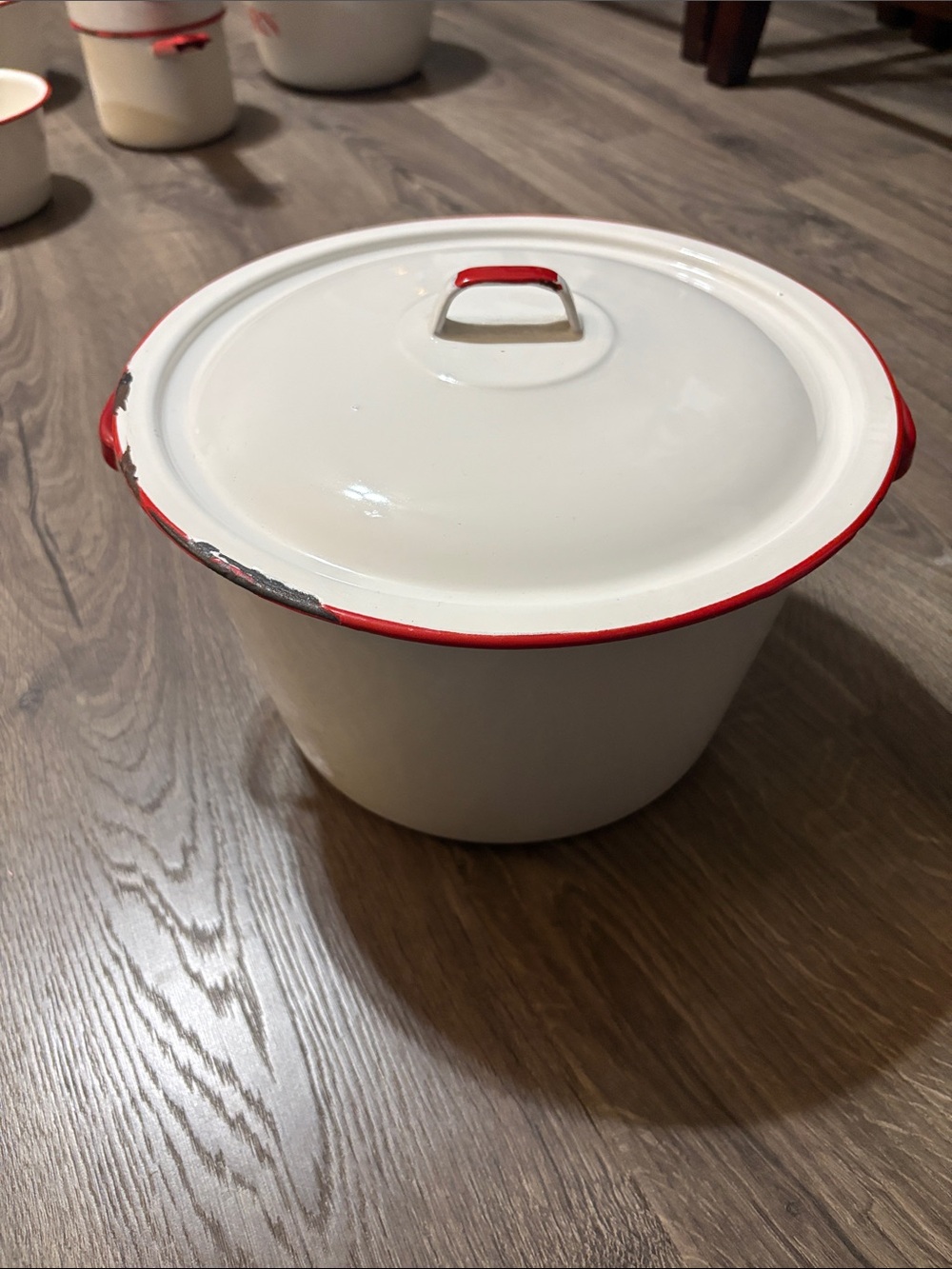 White and Red Enamel Covered Dutch Oven - Classic Cookware